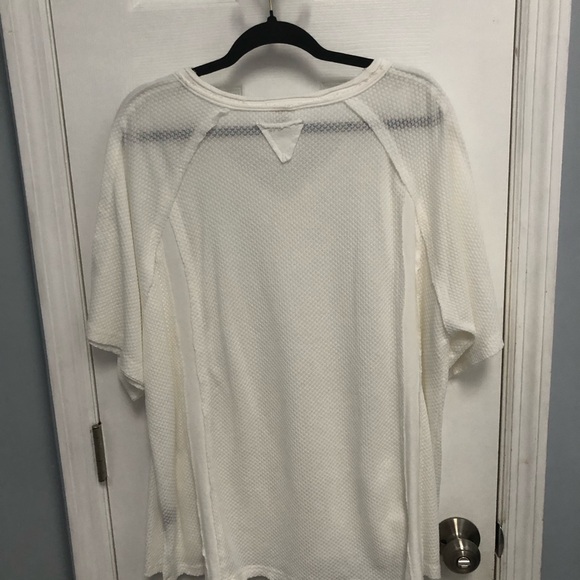 POL Womens White V-Neck Oversized Short Sleeve Raw Hem Top Medium - Picture 11 of 15